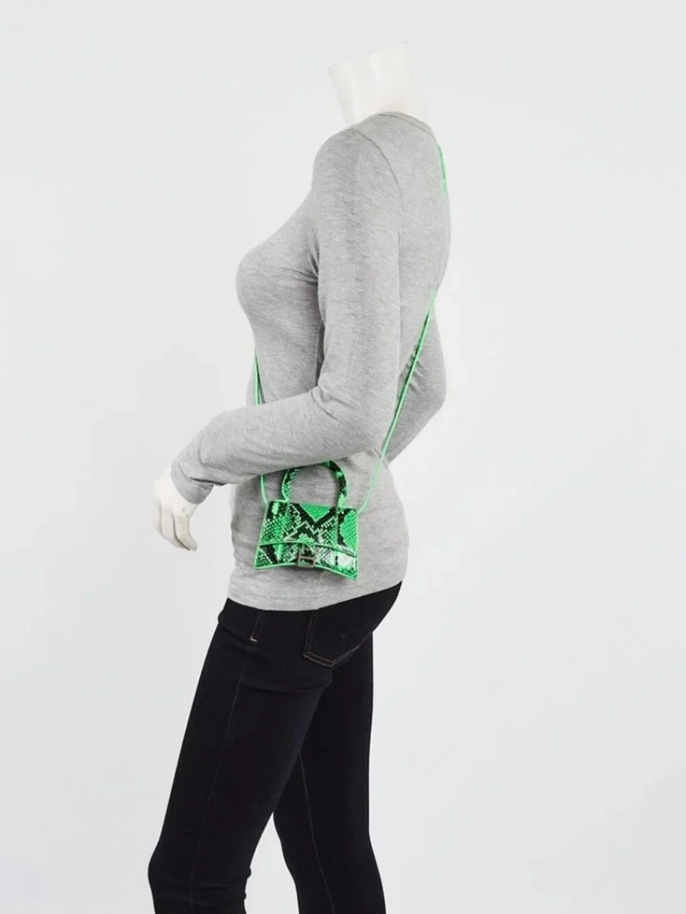 Balenciaga Green/Black Faux Python Leather Hourglass Mini Top Handle Bag - Picture 5 of 11